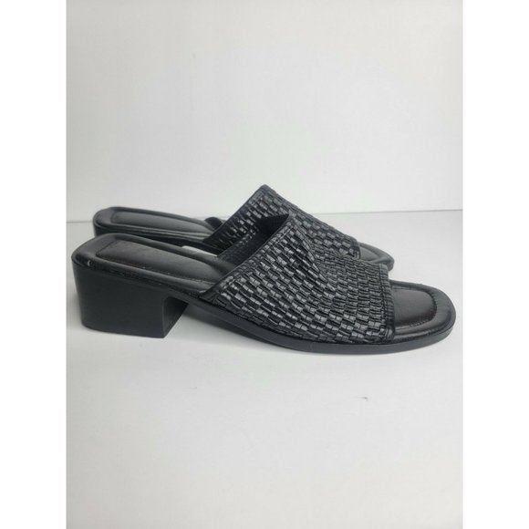 Nicole Womens Slip ons Sandals Black Woven Strap Chunky Heel - Picture 3 of 8